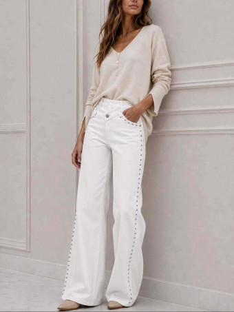 Jeans Wide Leg Tachas ARDEN Blanco HEVE