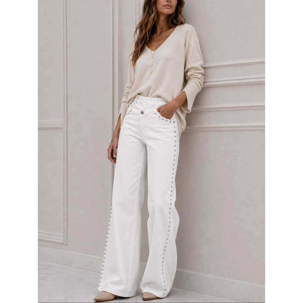 Jeans Wide Leg Tachas ARDEN Blanco HEVE