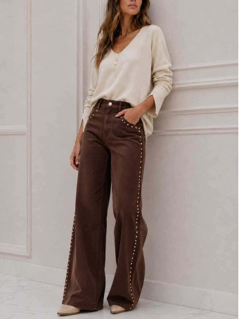 Jeans Wide Leg Tachas MARNIE Marrón HEVE