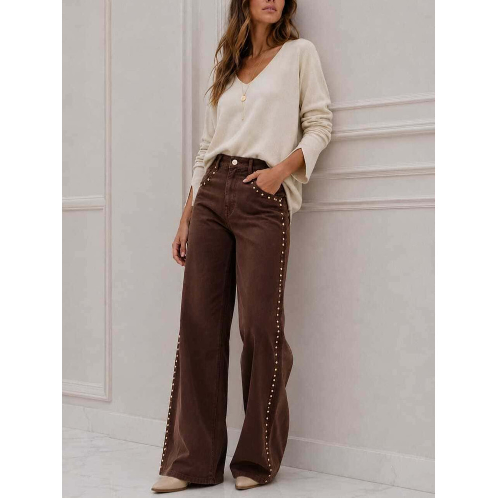 Jeans Wide Leg Tachas MARNIE Marrón HEVE