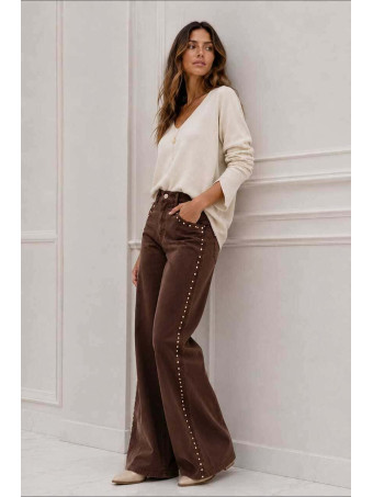 Jeans Wide Leg Tachas MARNIE Marrón HEVE