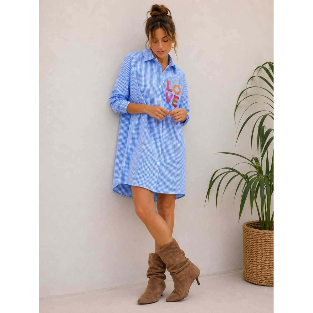 Vestido Gofrado Cuadro Vichy LOVE Azul HEVE