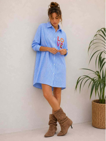 Vestido Gofrado Cuadro Vichy LOVE Azul HEVE