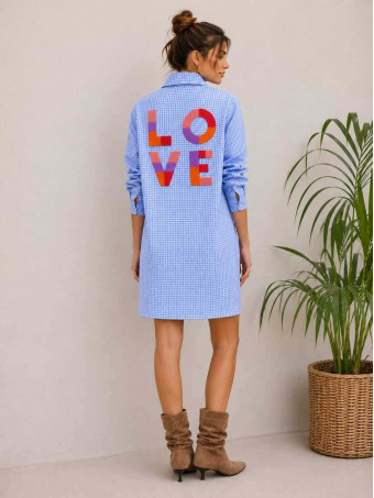 Vestido Gofrado Cuadro Vichy LOVE Azul HEVE