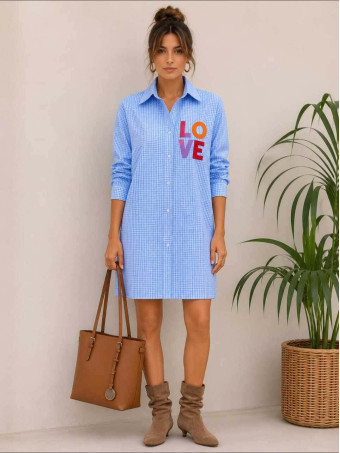 Vestido Gofrado Cuadro Vichy LOVE Azul HEVE