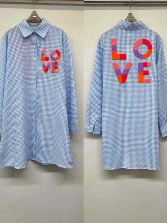 Vestido Gofrado Cuadro Vichy LOVE Azul HEVE