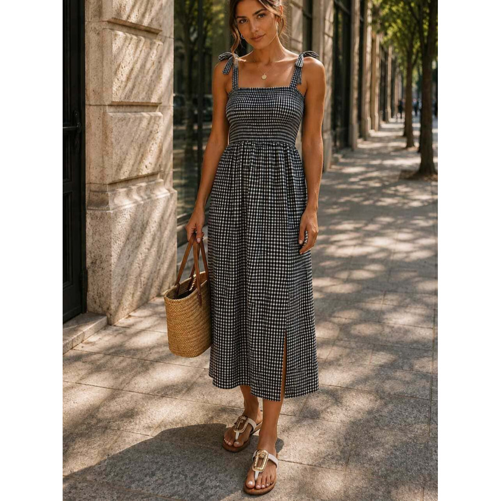 Vestido Vichy Nido de Abeja MAHIRA Negro HEVE