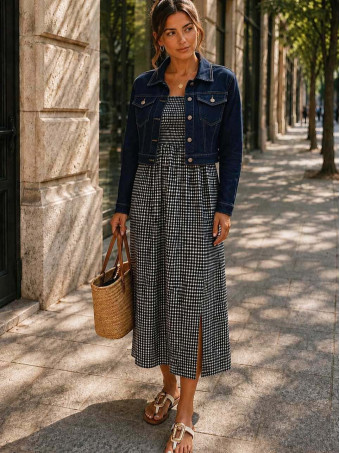 Vestido Vichy Nido de Abeja MAHIRA Negro HEVE