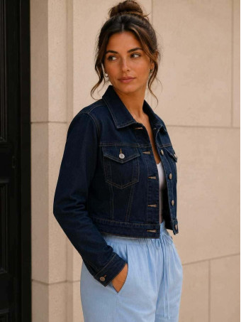 Cazadora Vaquera Cropped ALBANY Azul Índigo HEVE