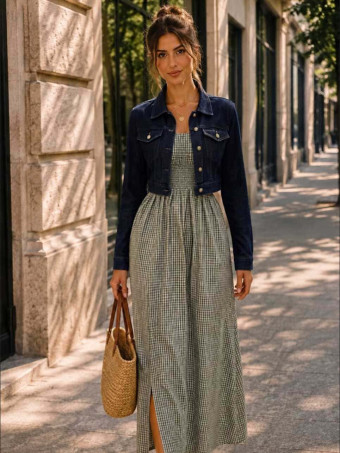 Vestido Vichy Nido de Abeja MAHIRA Khaki HEVE