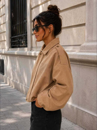 Cazadora Oversize Efecto Ante DORVAN Taupe HEVE