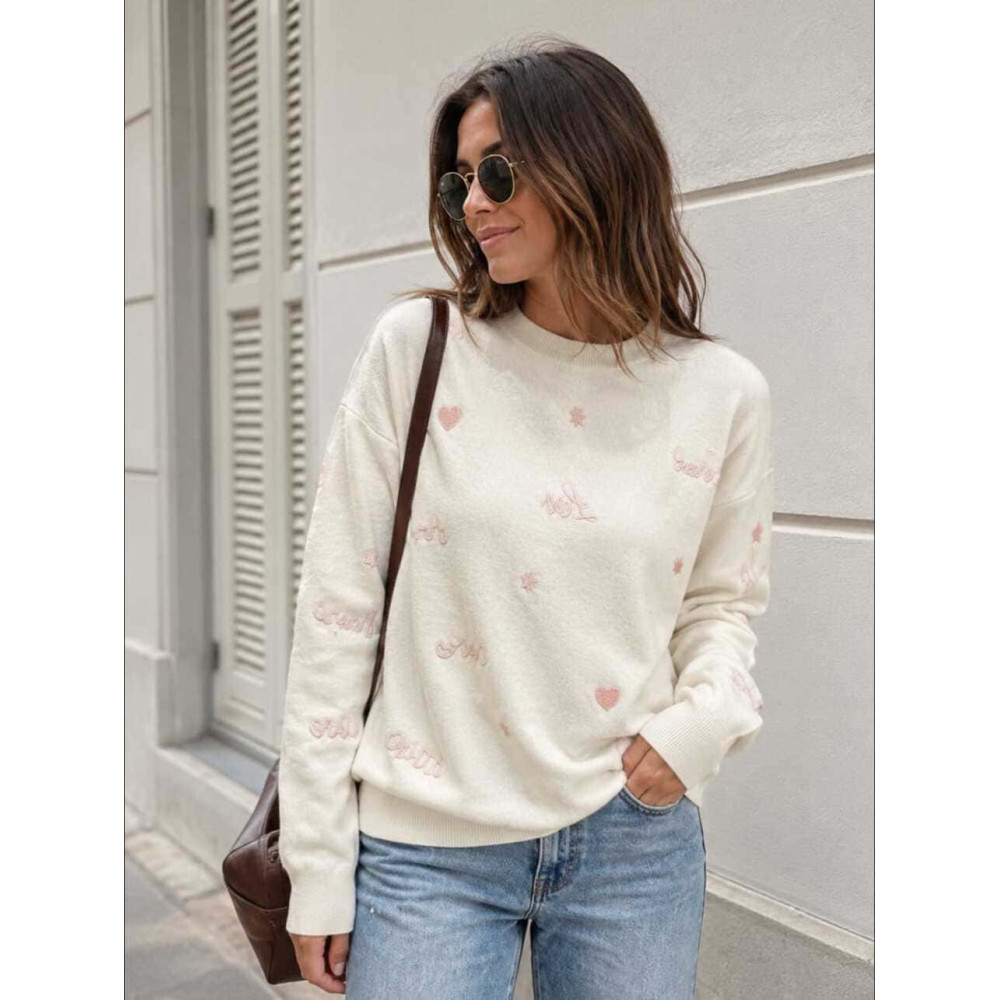 Punto con Bordados LOVE Beige HEVE