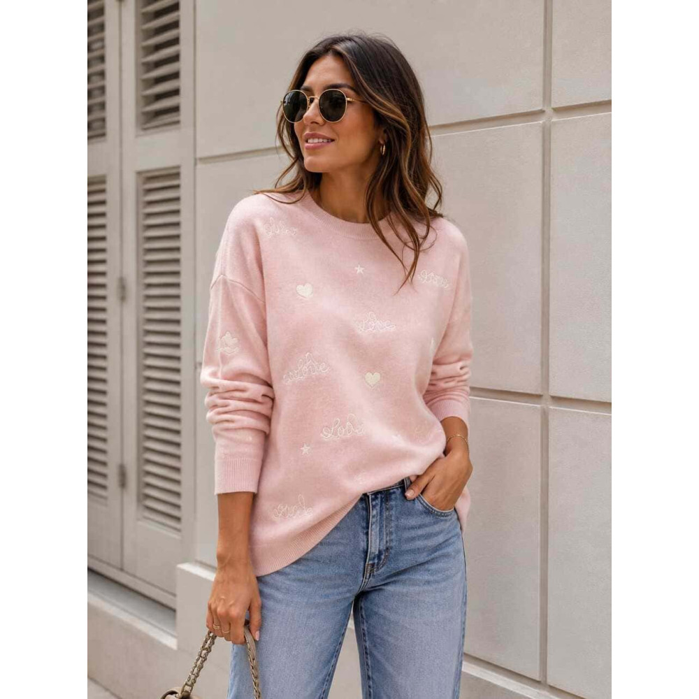 Punto con Bordados LOVE Rosa HEVE
