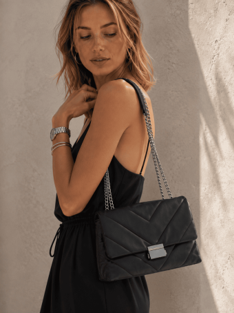 Bolso Acolchado con Cadena AVELINE Negro