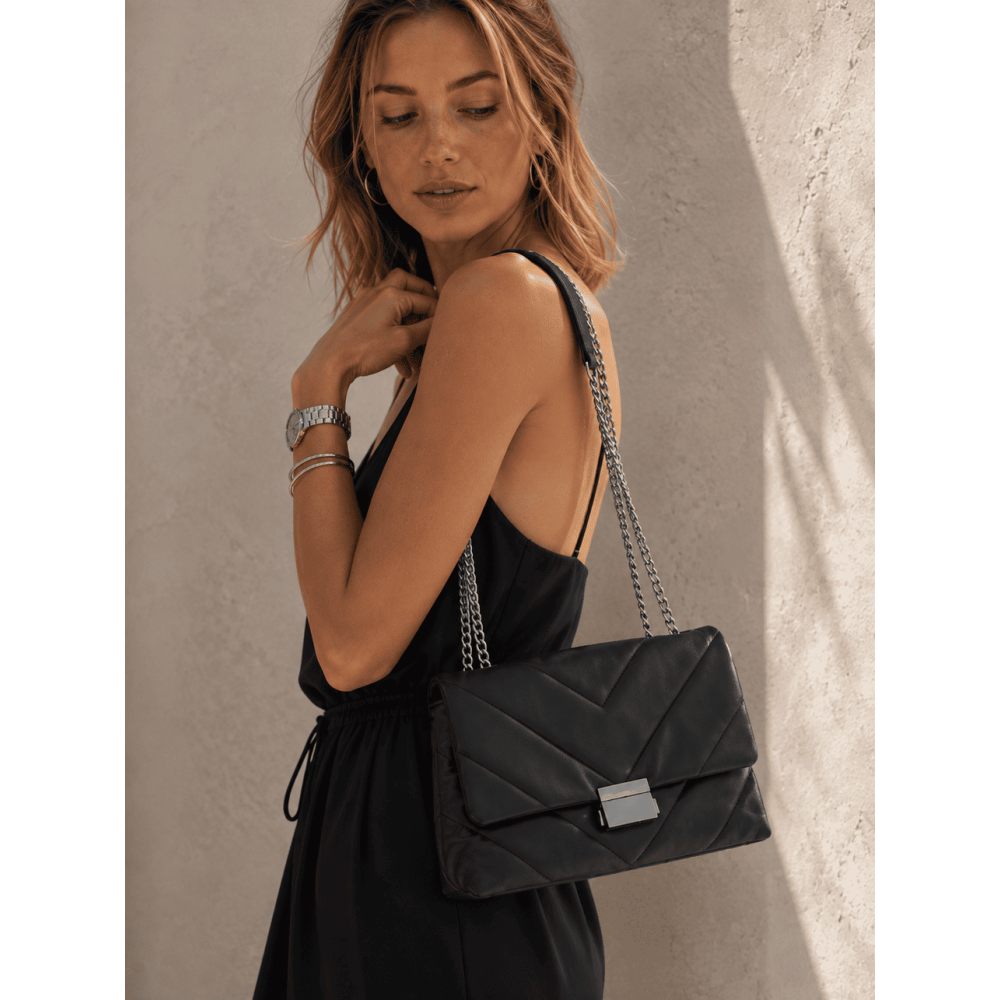 Bolso Acolchado con Cadena AVELINE Negro