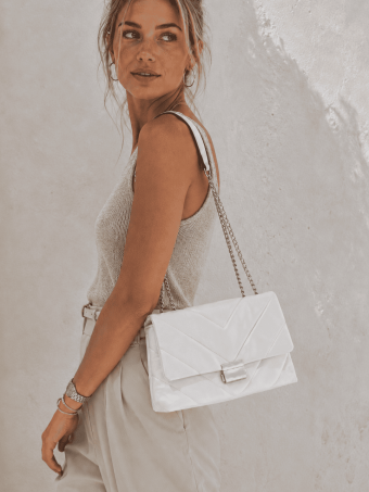 Bolso Acolchado con Cadena AVELINE Blanco HEVE