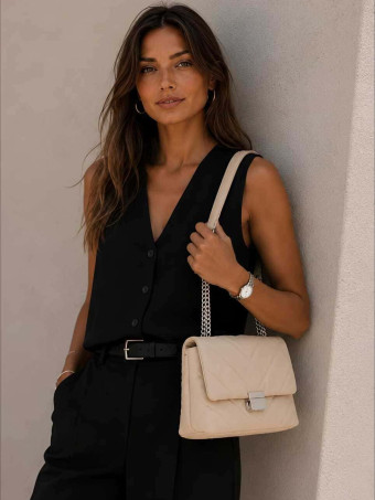 Bolso Acolchado con Cadena AVELINE Beige HEVE