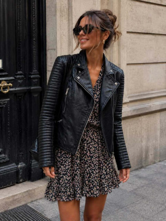 Cazadora Biker Efecto Piel MAWLER Negro HEVE