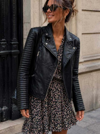 Cazadora Biker Efecto Piel MAWLER Negro HEVE