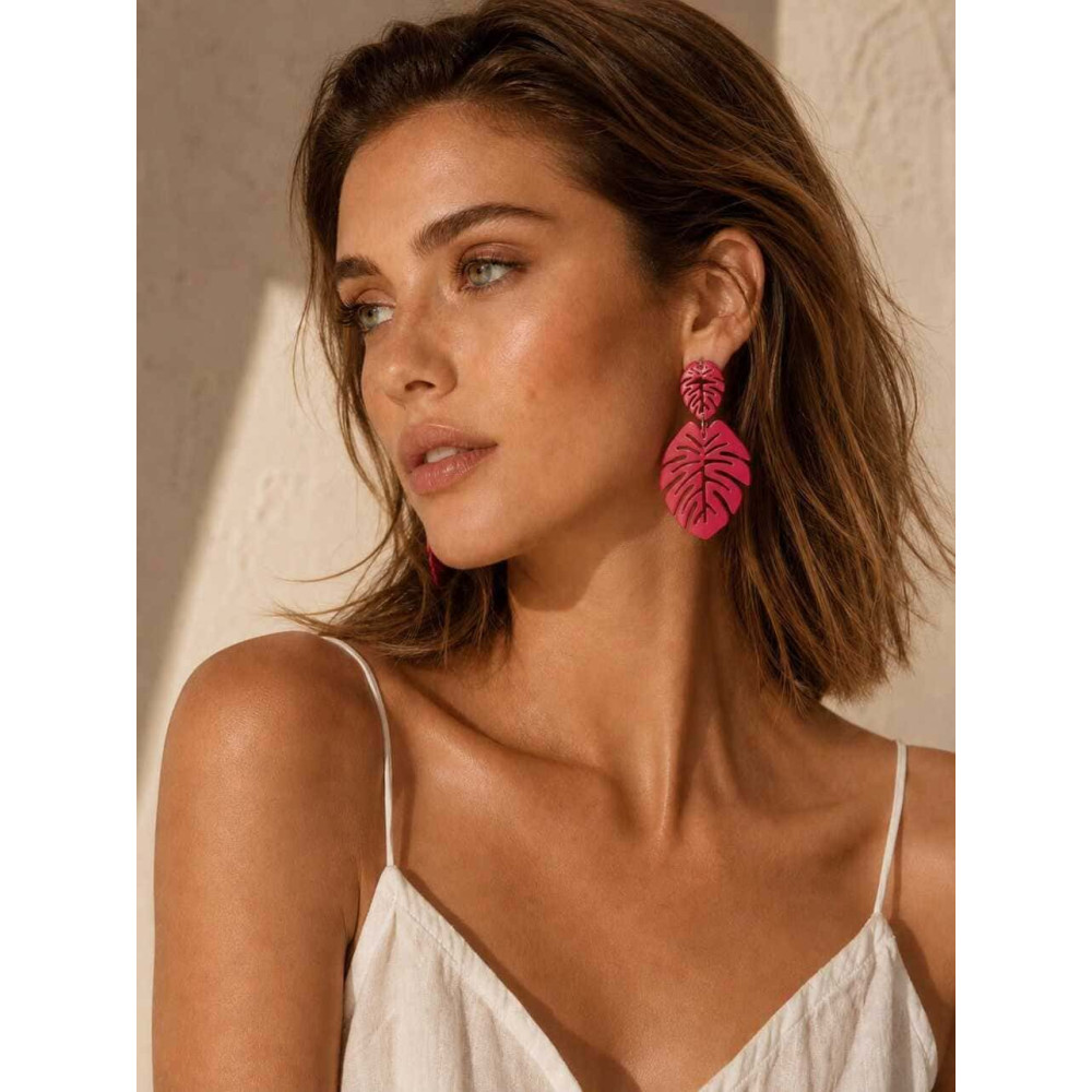 Pendientes Largos Hojas NOHEA Fucsia HEVE