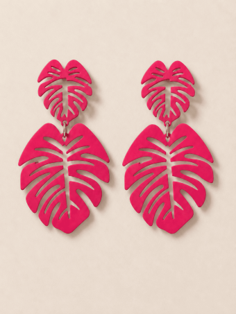 Pendientes Largos Hojas NOHEA Fucsia HEVE