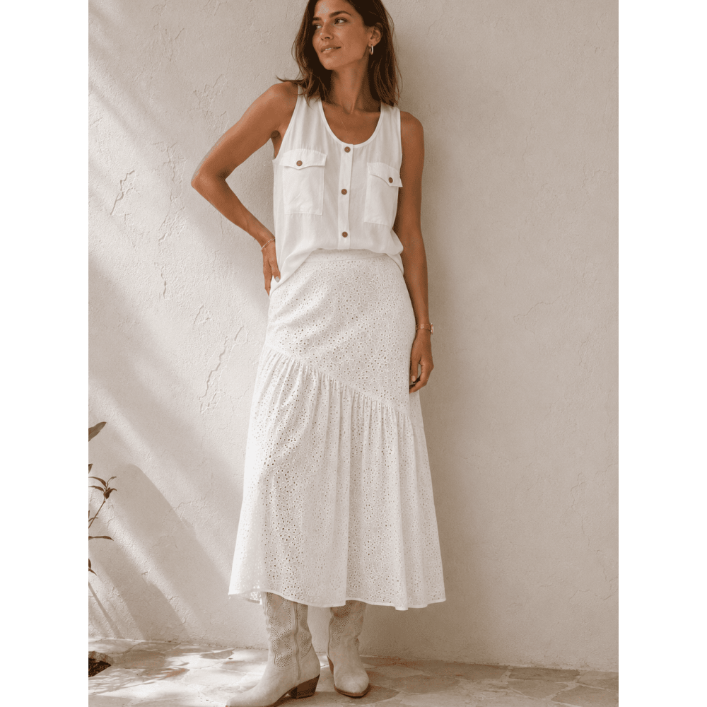 Falda Bordado-Perforado SOREYA Blanco HEVE