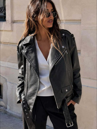 Cazadora Biker Polipiel DRAYVEN Negro HEVE