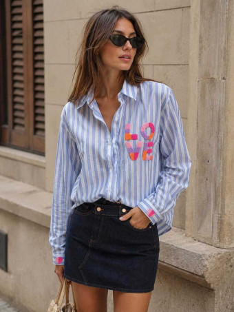 Camisa Rayas Manga Larga LOVE Azul HEVE
