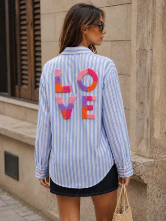 Camisa Rayas Manga Larga LOVE Azul HEVE