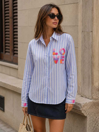 Camisa Rayas Manga Larga LOVE Azul HEVE
