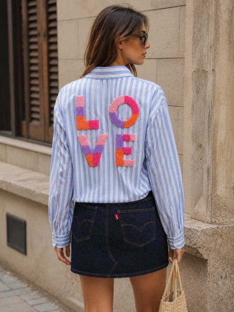 Camisa Rayas Manga Larga LOVE Azul HEVE