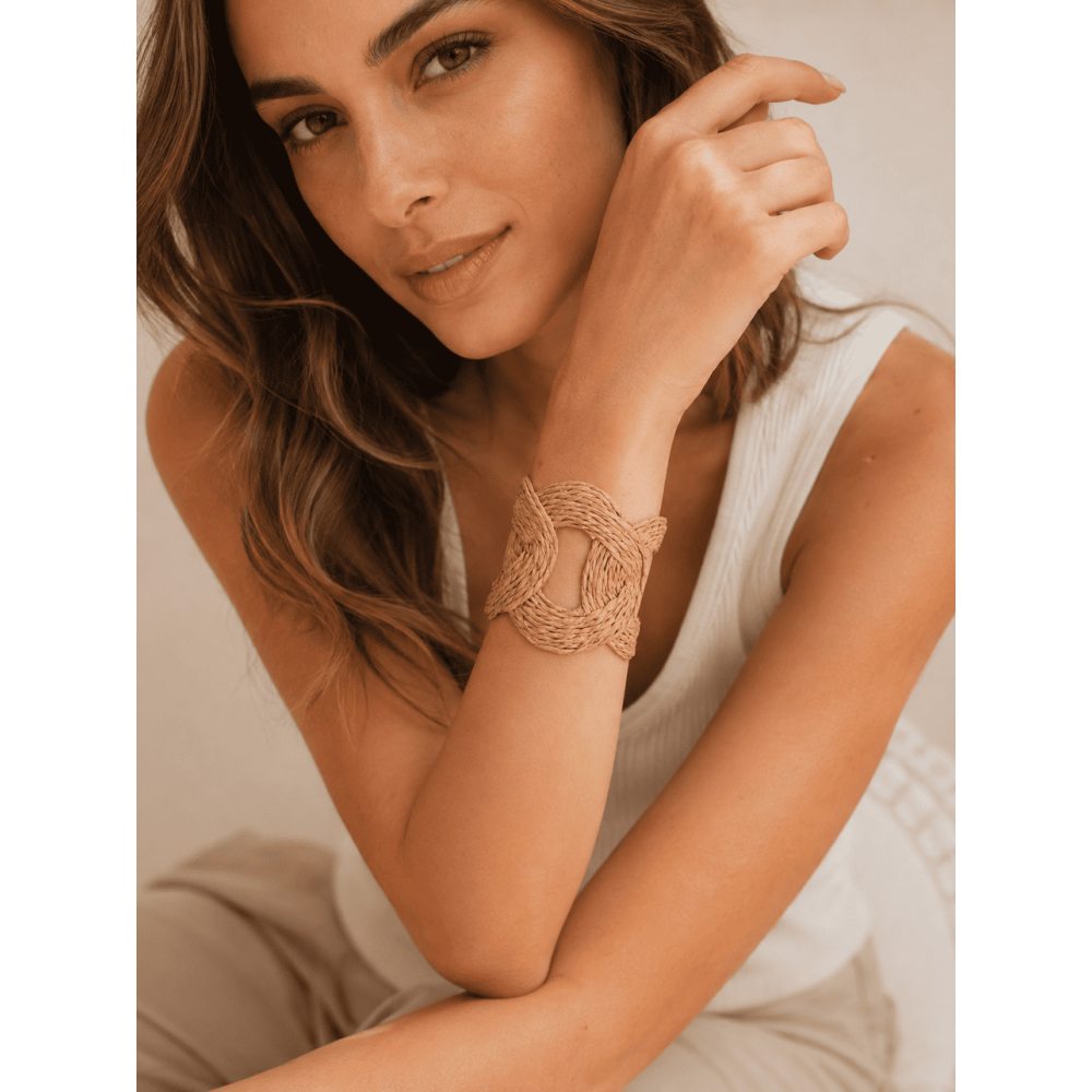 Brazalete Metal y Rafia TERITONE Taupe HEVE