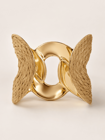 Brazalete Metal y Rafia TERITONE Taupe HEVE