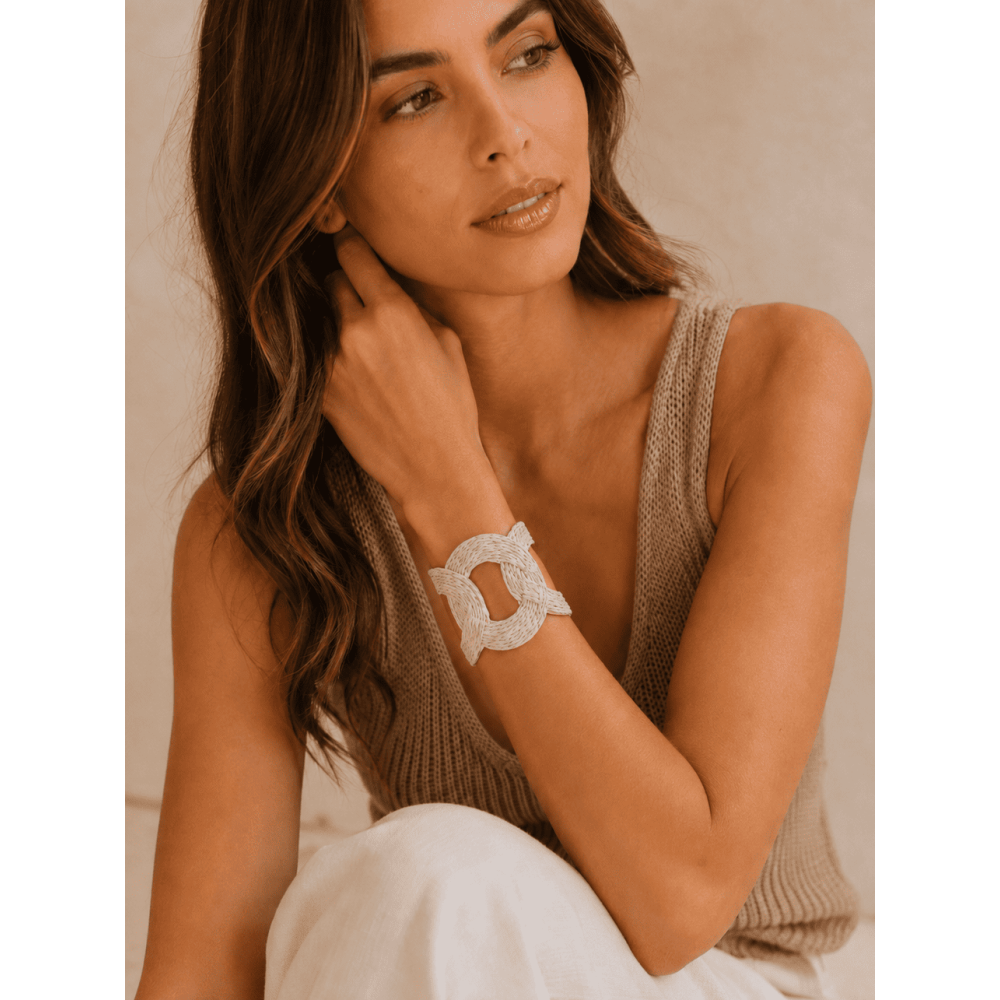 Brazalete Metal y Rafia TERITONE Crudo HEVE