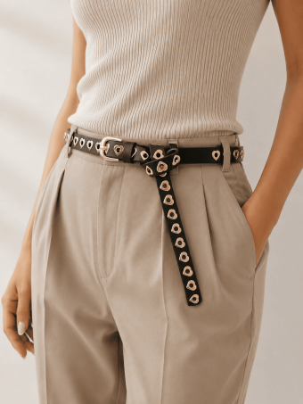 Cinturón Fino Eyelets Corazones Negro/Oro HEVE