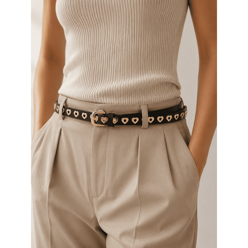 Cinturón Fino Eyelets Corazones Negro/Oro HEVE