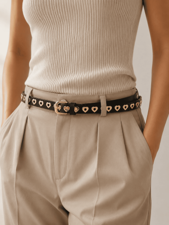 Cinturón Fino Eyelets Corazones Negro/Oro HEVE