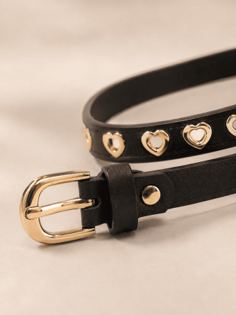 Cinturón Fino Eyelets Corazones Negro/Oro HEVE