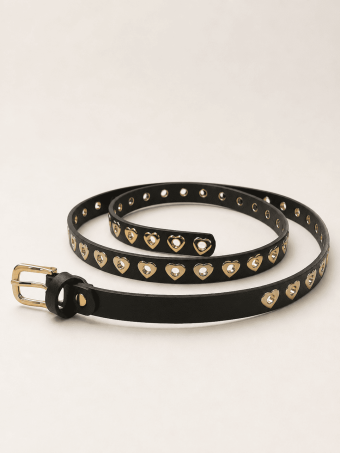 Cinturón Fino Eyelets Corazones Negro/Oro HEVE