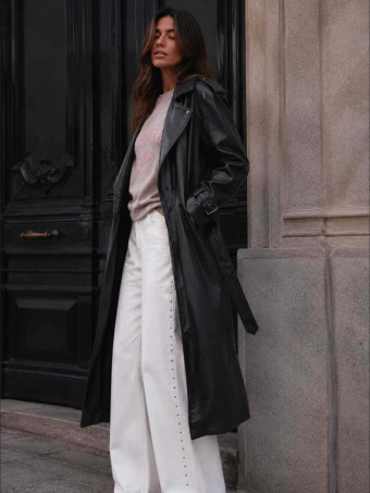 Trench Largo Oversize Efecto Piel SYNOR Negro HEVE