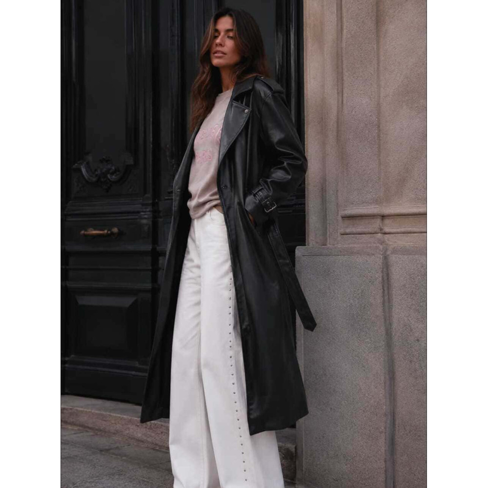 Trench Largo Oversize Efecto Piel SYNOR Negro HEVE