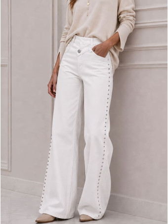 Jeans Wide Leg Tachas ARDEN Blanco HEVE