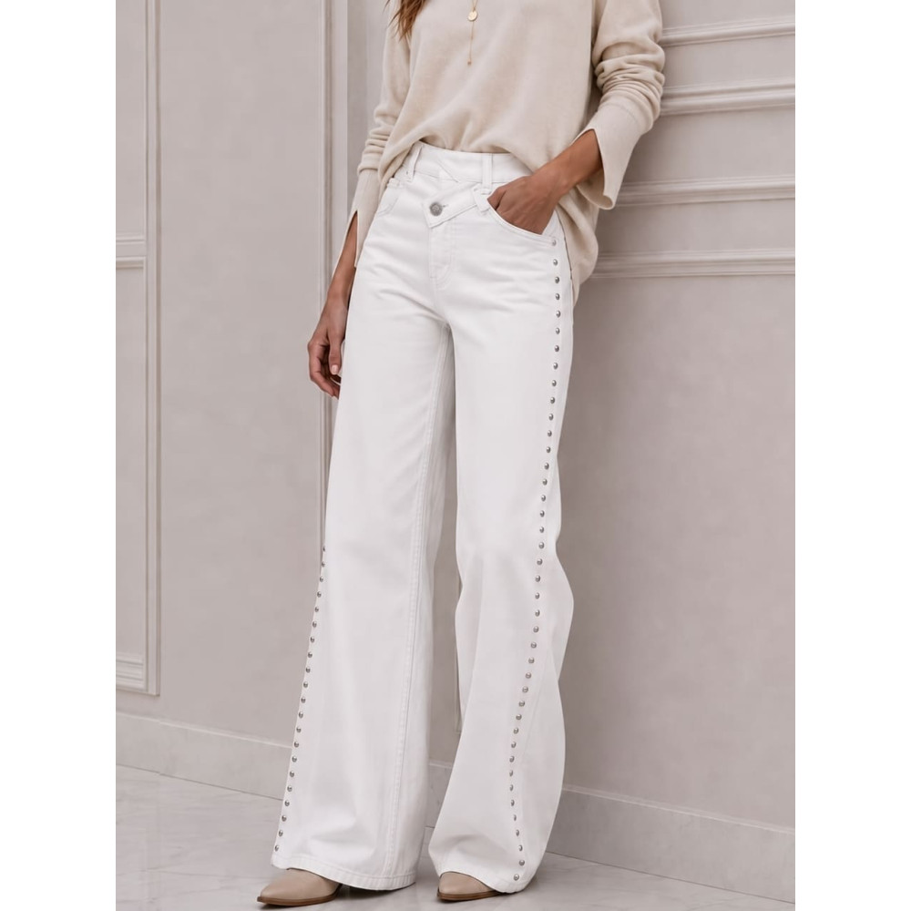 Jeans Wide Leg Tachas ARDEN Blanco HEVE
