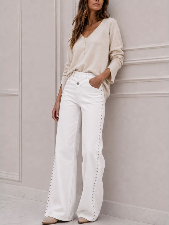 Jeans Wide Leg Tachas ARDEN Blanco HEVE