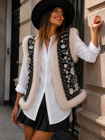Chaleco Pelo Bordado Floral ZELVAN HEVE