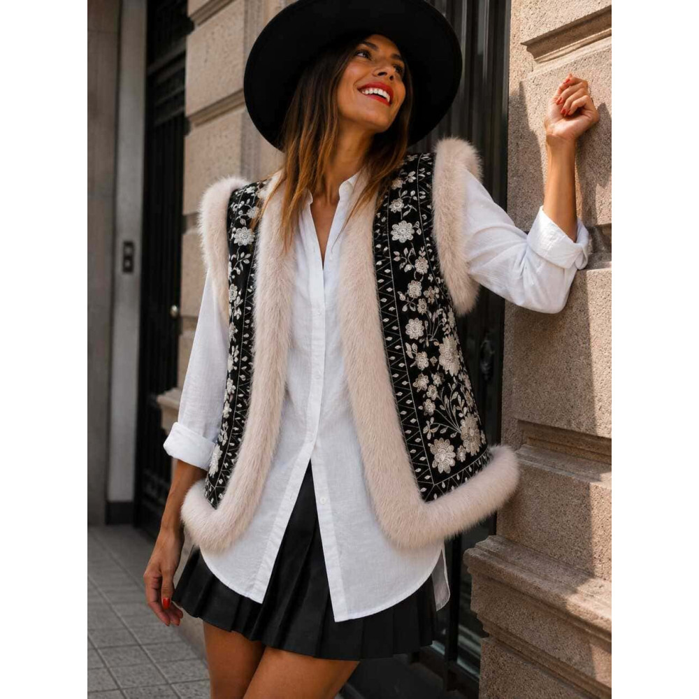 Chaleco Pelo Bordado Floral ZELVAN HEVE