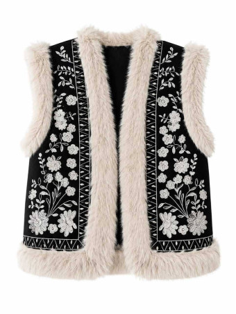 Chaleco Pelo Bordado Floral ZELVAN HEVE