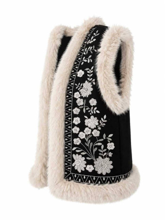 Chaleco Pelo Bordado Floral ZELVAN HEVE