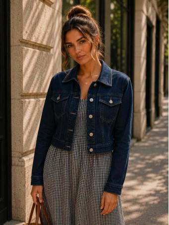 Cazadora Vaquera Cropped ALBANY Azul Índigo HEVE