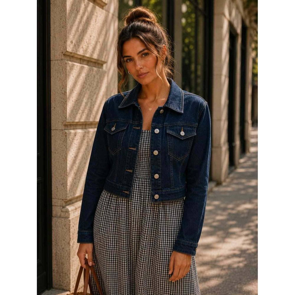 Cazadora Vaquera Cropped ALBANY Azul Índigo HEVE